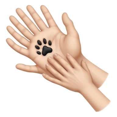 there is a drawing of a human hand gently reaching toward a dog’s paw. The dog has brown fur with black areas, and the paw is extended like it’s about to touch the person’s fingers sticker