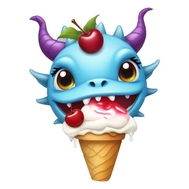 Dragon with ice cream and a cherry on her head and big eyelashes sticker