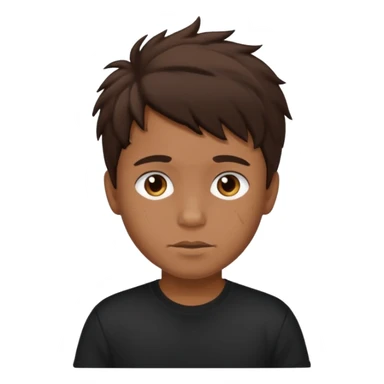 a tan boy with messy dark brown hair. Wearing a black tshirt sticker