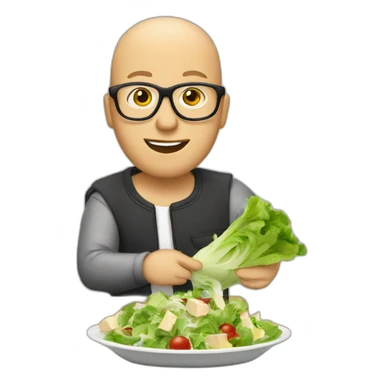 A bald with glasses preparing a Caesar salad sticker