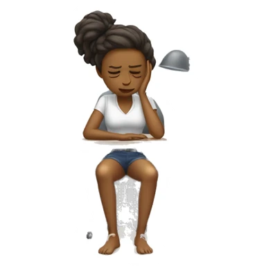 full body girl sitting at her desk with her hands on her head, she is visibly stressed from the computer in front of her sticker