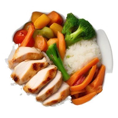 chicken breast and veggies with rice bowl with sauce sticker