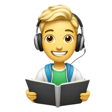 white happy student listening to music on class sticker