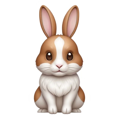 Cinematic Noble White and Brown Rabbit Portrait Emoji, Poised and regal, with a balanced, compact build and a beautifully patterned fur of pristine white accented by rich brown patches, long, alert ears and deep-set soulful eyes, Simplified yet sharp and sophisticated features, highly detailed, glowing with a soft, dignified glow, high shine, intelligent and gentle, stylized with an air of refined charm, focused and attentive, soft glowing outline, capturing the essence of a watchful and confident companion, so majestic it feels as though it could hop out of the screen with effortless authority! sticker