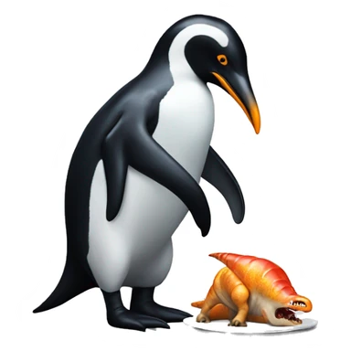 Penguin eating dinosaur sticker