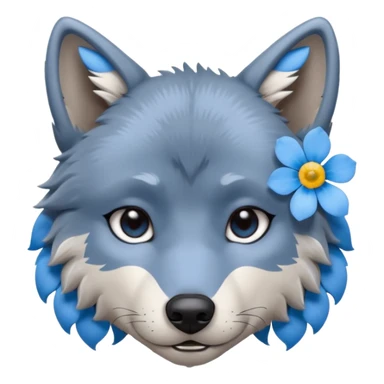 Tired wolf with forget-me-not flower on ear sticker