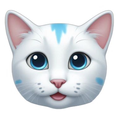 cartoon white cat,-with one big blue spot and one blue ear sticker