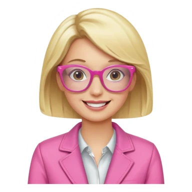 Happy blond woman in pink jacket and pink glasses sticker
