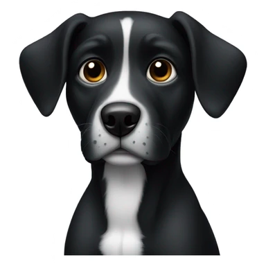 a black dog with a black muzzle with a white chest and hanging ears sticker