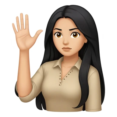 Hispanic woman with long hair, determined, one hand out motioning “no” sticker