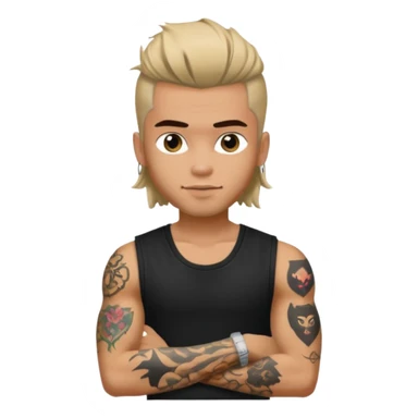 a pretty bratz guy with mullet and a sleeveless black top with tattoos on arm sticker