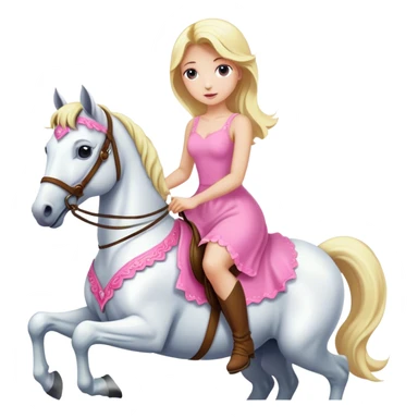 a blonde woman wearing pink dress and riding a white horse  sticker