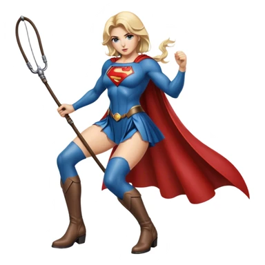 A stunning female Superman with blonde hair, leather boots and a whip in her hand. sticker