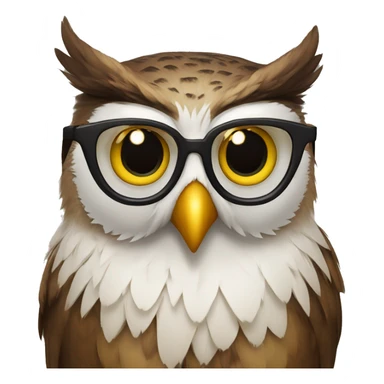 owl head with glasses and yellow eyes, brown and white feathers sticker