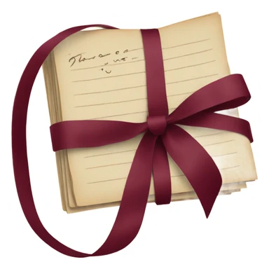 A stack of aged letters tied with a burgundy ribbon, surrounded by dark red pansies
 sticker