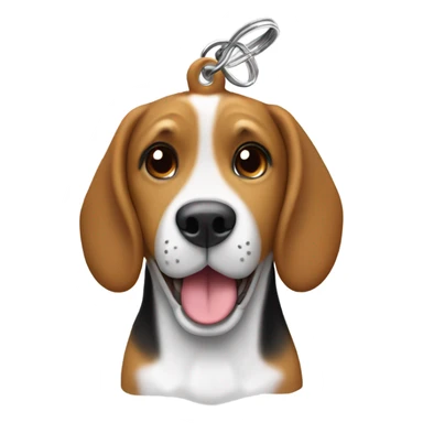 Happy brown beagle, dog tag with the name “MOE” on it sticker