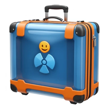 3D render of Suitcase Scan, X-Ray imaging aesthetic, translucent materials showing internal structure, orange and blue airport security style scan of a bag, medical scan style, emoji style, isolated on white background --v 6.0. sticker