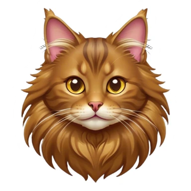 Cinematic Cute Brown Maine Coon Cat Portrait Emoji, Head tilted playfully with a touch of sass, sleek brown and gold fur with a majestic mane, Simplified yet hilariously adorable features, highly detailed, glowing with a warm, confident glow, high shine, mischievous yet lazy, stylized with a touch of playful whimsy, bright and endearing with a comical expression, soft glowing outline, capturing the essence of a quirky yet loving and lazy kitty, so meme-worthy it feels like it could stretch out of the screen and demand attention in the most dramatic way! sticker