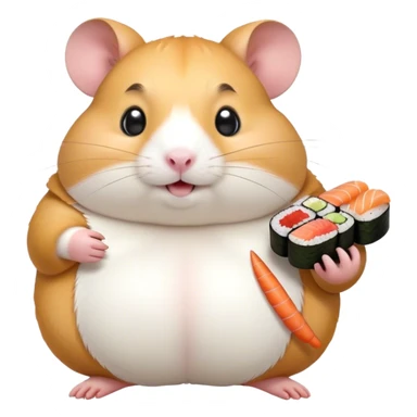 animated fat hamster holding a sushi sticker