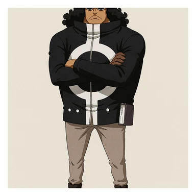 Bartholomew Kuma from One Piece, full body, arms crossed, bear hat, sunglasses, anime style sticker