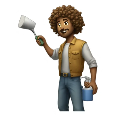 curly man painting wall with spray in hand sticker