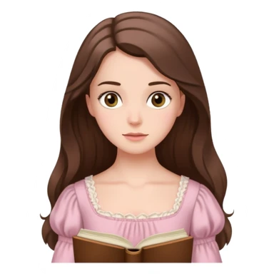  white long brunette hair girl with hazel eyes in light pink reading Pride and Prejudice sticker
