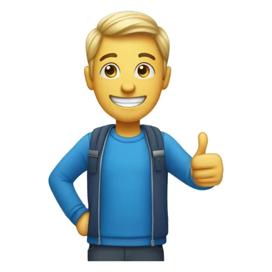 happy guy with blue clothes shows thumbs up sticker