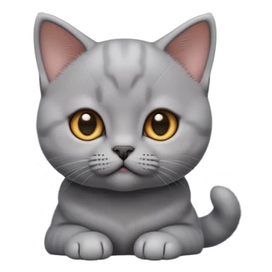 cinematic-cute-realistic british shorthair-kitten cat-portrait-emoji,-head-tilted-playfully-and-inquisitively,-sleek-solid-grey-fur,-simplified-yet-adorable-features,-highly-detailed,-glowing-with-a-warm,-friendly-glow sticker