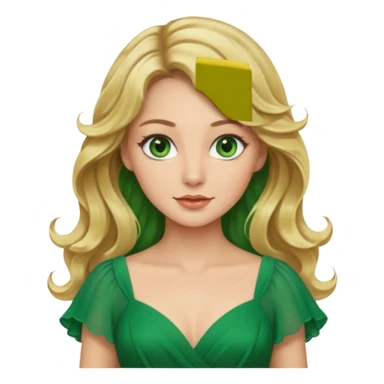 Queen, blonde wavy hair, green eyes, long green dress sticker