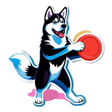 Husky catching a frisbee  sticker