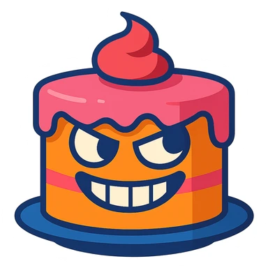 funny cake with a mischievous face sticker