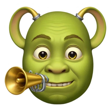 Shrek il a pas d'oreille juste deux tubes cylindriques verts, courts et épais, qui sortent horizontalement des côtés de la tête.
Chaque oreille ressemble à une petite trompette inversée : t en une embouchure circulaire parfaitement ronde à l’extrémité. sticker