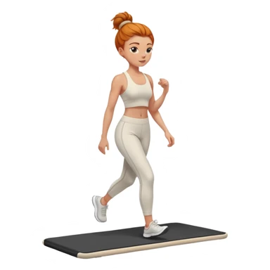 Ginger girl messy bun home gym walking on walking pad cream gym outfit sticker