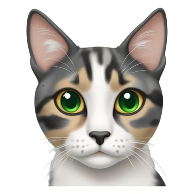 Dilute calico cat with green eyes and a speckled nose sticker