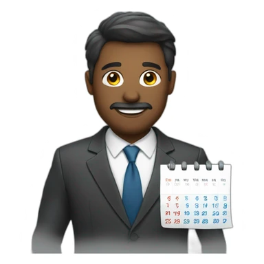a man in a suit holding a calendar sticker