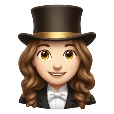 happy white girl - brown hair- magician- top hat sticker