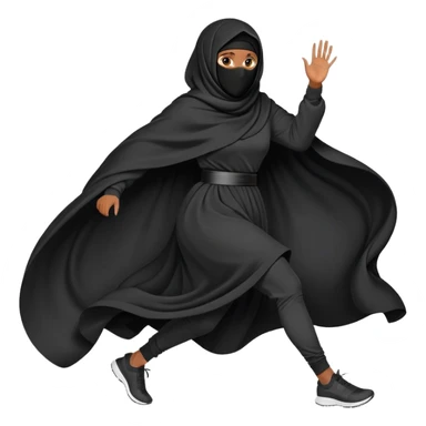 woman in a black niqab and oversized garments, running, dynamic pose sticker