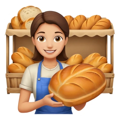 Shopper with bread loaf,Farmers’ Market, background bakery shop, market. sticker