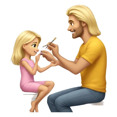 blonde daughter paints blonde dad's nails sticker