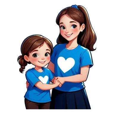 Little Girl, white skin, bronze hair, smile, tutor, bright blue t shirt sticker
