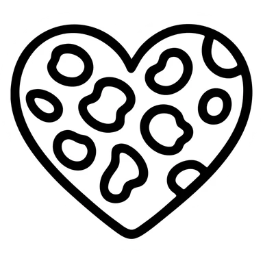 Leopard print heart icon in outline style, with a less precise and more organic heart shape, no background. sticker