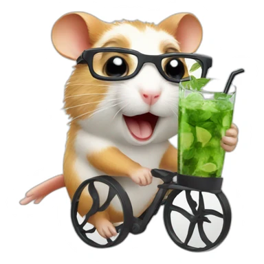 hamster with glasses running on a wheel drinking mojito sticker