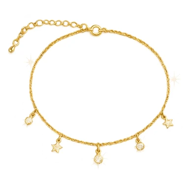 girly sparkling charm anklet, delicate and shiny, no background sticker
