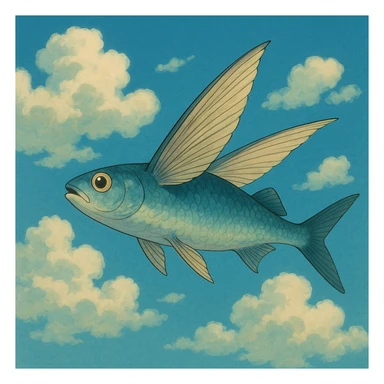 ghibli style flying fish in the sky sticker