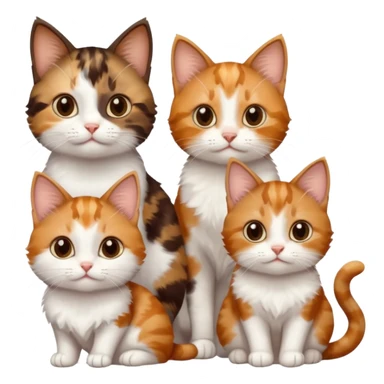 3 small cats different colours including brown tabby and white, patchy calico, and ginger and white sticker