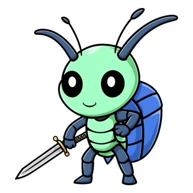 hype train bug character with sword sticker