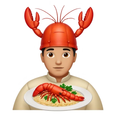 man with a lobster risotto on their head sticker