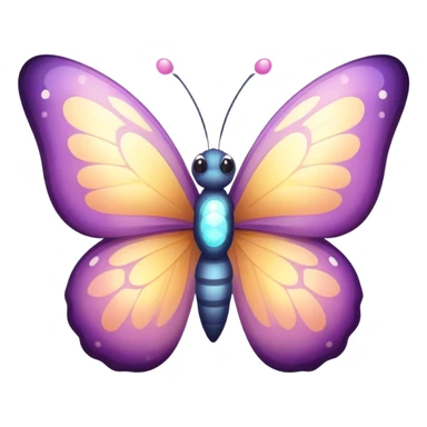 Cinematic Cute Butterfly Portrait Emoji, Head tilted playfully and inquisitively, featuring a charming, petite form with intricately detailed, softly tinted wings and round, sparkling eyes full of gentle wonder, Simplified yet irresistibly adorable features, highly detailed, glowing with a warm, inviting pastel glow, high shine, affectionate and lively, stylized with a touch of whimsical garden charm, soft glowing outline, capturing the essence of a mischievous butterfly that seems as if it could dance out of the screen into your arms! sticker