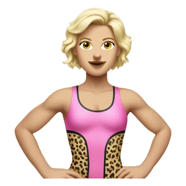 Tall blonde Caucasian woman wrestler wearing a pink leopard print leotard blowing a kiss sticker