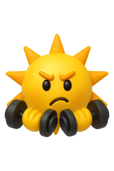 emoji stile iphone 3d di un sole che si allena con i pesi sticker